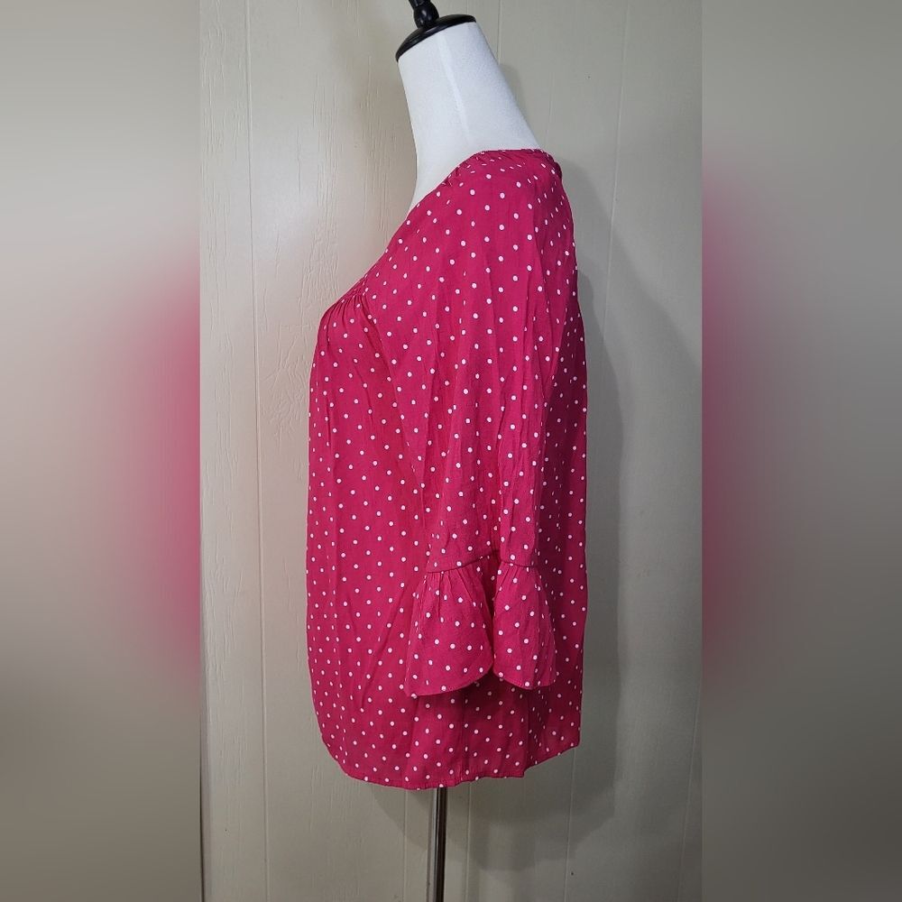 Counterparts Women's Hot Pink Polka Dot Smocked Long Sleeve Blouse Size Small 🐈 - Picture 9 of 10